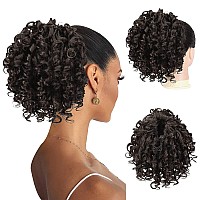 PEACOCO Drawstring Ponytail Afro Kinky Curly Ponytails for Black Women, 6 Inch African American Ponytail Extensions Synthetic Hair with 2 Combs and Elastic Net (2#)