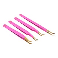 M Lash Tweezers For Eyelash Extensions Set Of 4 Professional Lash Extension Tweezers Fiber Tip Japanese Steel Diamond Gr