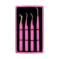 M Lash Tweezers For Eyelash Extensions Set Of 4 Professional Lash Extension Tweezers Fiber Tip Japanese Steel Diamond Gr