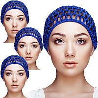 Geyoga 4 Pieces Mesh Crochet Hair Net Rayon Knit Snood Hat Thick Short Women Hairnet Snoods Cover Ornament For Sleeping Blue