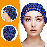 Geyoga 4 Pieces Mesh Crochet Hair Net Rayon Knit Snood Hat Thick Short Women Hairnet Snoods Cover Ornament For Sleeping Blue