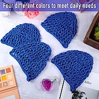 Geyoga 4 Pieces Mesh Crochet Hair Net Rayon Knit Snood Hat Thick Short Women Hairnet Snoods Cover Ornament For Sleeping Blue