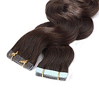 Hairro Tape In Human Hair Extensions 14 Inch Short Body Wave 2 Dark Brown 40G Thin Wavy Seamless Skin Weft Glue In Silky Human