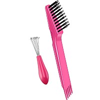 2 Pieces Hair Brush Cleaning Tool Comb Cleaning Brush Comb Cleaner Brush Hair Brush Cleaner Mini Hair Brush Remover for Removing Hair Dust Home and Salon Use (Plastic Handle Rake, Pink)