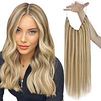 Sunny Invisible Wire Hair Extensions Human Hair Caramel Blonde Highlighted Bleach Blonde Fishing Wire Hair Extensions Blonde Hig