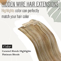 Sunny Invisible Wire Hair Extensions Human Hair Caramel Blonde Highlighted Bleach Blonde Fishing Wire Hair Extensions Blonde Hig