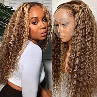 20Inch Ombre Blonde Highlight Human Hair Wigs 13X4 Hd Lace Front Wigs 427 Chocolate Brown Water Wave Brazilian Remy Hair Trans