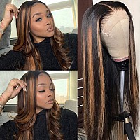 24Inch Human Hair Ombre Honey Blonde Lace Front Wig Black Root With Brown Blonde Highlight Brazilian Remy Hair Silky Straight 13