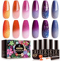 Mefa Color Changing Gel Nail Polish Set 6 Colors Winter Temperature Mood Changed Glitter Blue Pink Purple Red Orange Ombre Soak