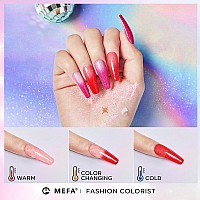 Mefa Color Changing Gel Nail Polish Set 6 Colors Winter Temperature Mood Changed Glitter Blue Pink Purple Red Orange Ombre Soak