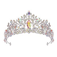 Sweetv Tiaras And Crowns For Women Silver Wedding Tiara For Bride Multicolored Crystal Queen Crown Aurora Borealis Metal Birt