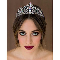 Sweetv Tiaras And Crowns For Women Silver Wedding Tiara For Bride Multicolored Crystal Queen Crown Aurora Borealis Metal Birt