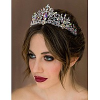 Sweetv Tiaras And Crowns For Women Silver Wedding Tiara For Bride Multicolored Crystal Queen Crown Aurora Borealis Metal Birt