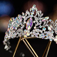 Sweetv Tiaras And Crowns For Women Silver Wedding Tiara For Bride Multicolored Crystal Queen Crown Aurora Borealis Metal Birt