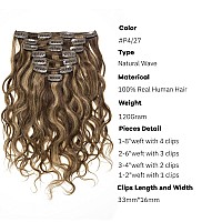 Loxxy Clip In Human Hair Extensions Natural Wave 16Inch P427 Dark Brown Mixed With Caramel Blonde Real Human Hair Extensions F