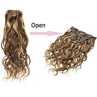 Loxxy Clip In Human Hair Extensions Natural Wave 16Inch P427 Dark Brown Mixed With Caramel Blonde Real Human Hair Extensions F