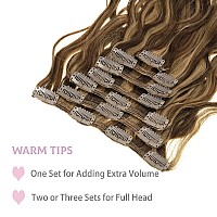 Loxxy Clip In Human Hair Extensions Natural Wave 16Inch P427 Dark Brown Mixed With Caramel Blonde Real Human Hair Extensions F