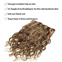 Loxxy Clip In Human Hair Extensions Natural Wave 16Inch P427 Dark Brown Mixed With Caramel Blonde Real Human Hair Extensions F