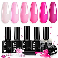 Mefa Pink Gel Nail Polish Set 6 Colors Hot Pink Shades Spring Neon Light Bright Pink Magenta Electric Tones Craze Nail Art Desi