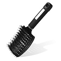 URAQT Hair Brush, Wide curved Vented Brush for Women Men Wet Dry Hair, Paddle Vent Detangling Brush with Boar Bristle for Tangles and Knots, Fast Drying Styling Massage Hairbrush for curly Thick Hair