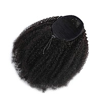 Afro Puff Drawstring Ponytail Human Hair Bun For Black Women 150 Density 10A Brazilian Virgin Human Hair Afro Kinky Curly Clip