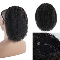 Afro Puff Drawstring Ponytail Human Hair Bun For Black Women 150 Density 10A Brazilian Virgin Human Hair Afro Kinky Curly Clip