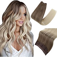 Easyouth Ombre Wire Hair Extensions Human Hair Invisible Wire Human Hair Extensions Ombre Ash Brown Fading To Platinum Blonde Fi