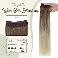 Easyouth Ombre Wire Hair Extensions Human Hair Invisible Wire Human Hair Extensions Ombre Ash Brown Fading To Platinum Blonde Fi