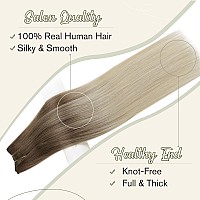 Easyouth Ombre Wire Hair Extensions Human Hair Invisible Wire Human Hair Extensions Ombre Ash Brown Fading To Platinum Blonde Fi