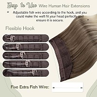 Easyouth Ombre Wire Hair Extensions Human Hair Invisible Wire Human Hair Extensions Ombre Ash Brown Fading To Platinum Blonde Fi