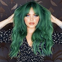 Andria Green Wig With Bangs Blue Color Wig Wet And Wavy Long Loose Curly Wave Synthetic Heat Resistant Fiber Black Ombre Green H