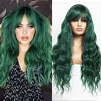 Andria Green Wig With Bangs Blue Color Wig Wet And Wavy Long Loose Curly Wave Synthetic Heat Resistant Fiber Black Ombre Green H