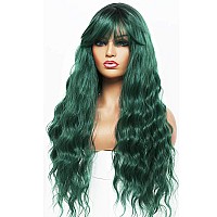 Andria Green Wig With Bangs Blue Color Wig Wet And Wavy Long Loose Curly Wave Synthetic Heat Resistant Fiber Black Ombre Green H