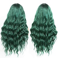 Andria Green Wig With Bangs Blue Color Wig Wet And Wavy Long Loose Curly Wave Synthetic Heat Resistant Fiber Black Ombre Green H