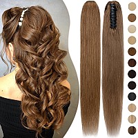 Rich Choices Claw Clip Ponytail Extension Human Hair Real Hair Ponytail Extension Balayage Light Brown 14 Inch 105G One Piece Cl