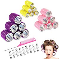 37 Pcs Aluminum Thermal Hair Rollers Set 3 Sizes Self Grip Hair Rollers 18 Pcs Duckbill Hair Clips Comb Hairdressing Styling To