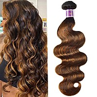 Unice Ombre Brown Highlight Body Wave Human Hair Weave 1 Bundle 22 Inch Brazilian Remy Hair Dark Root Blonde Human Hair Weaves