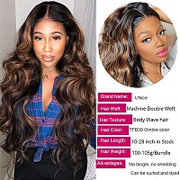 Unice Ombre Brown Highlight Body Wave Human Hair Weave 1 Bundle 22 Inch Brazilian Remy Hair Dark Root Blonde Human Hair Weaves