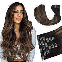 Huayi Hair Extensions Clip In Human Hair Ombre Dark Brown To Chestnut Brown 120G 22Inch 7Pcs Balayage Clip In Hair Extensions Re