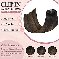 Huayi Hair Extensions Clip In Human Hair Ombre Dark Brown To Chestnut Brown 120G 22Inch 7Pcs Balayage Clip In Hair Extensions Re