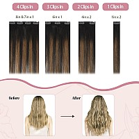 Huayi Hair Extensions Clip In Human Hair Ombre Dark Brown To Chestnut Brown 120G 22Inch 7Pcs Balayage Clip In Hair Extensions Re