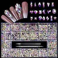 Yzzseven 2000 Pcs Mix 20 Styles Flatback Rhinestone Crystals 3D Decorations Flat Back Stones Gems Set Tweezers Drill Pen