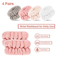 4 Pairs Wrist Spa Washband Microfiber Wrist Wash Towel Band Wristband Scrunchies for Washing Face Absorbent Wrist Sweatband for Women Prevent Liquid from Spilling (Brown, White, Classic Style)