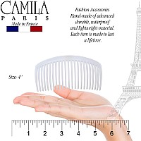 Camila Paris Cp3024 French Side Combs Large Curved White French Twist Hair Combs Decorative Strong Hold Hair Clips For Women B