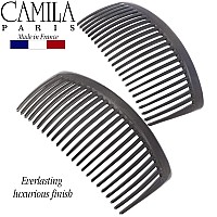 Camila Paris Cp3023 French Side Combs Large Curved Gray French Twist Hair Combs Decorative Strong Hold Hair Clips For Women Bu