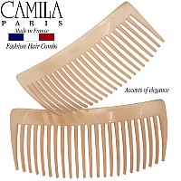 Camila Paris Cp3022 French Side Combs Large Curved Beige French Twist Hair Combs Decorative Strong Hold Hair Clips For Women B