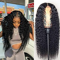 Bly 5X5 Hd Transparent Lace Front Wigs Human Hair Deep Wave Lace Closure Wig 24 Inch 180 Density Pre Plucked Wigs For Women Nat