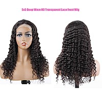 Bly 5X5 Hd Transparent Lace Front Wigs Human Hair Deep Wave Lace Closure Wig 24 Inch 180 Density Pre Plucked Wigs For Women Nat