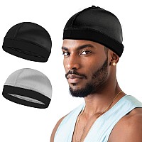 2Pcs Wave Cap Silky Stocking Wave Caps For Men Good Compression Over Duragblacksilver