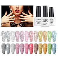 AIMEILI Reflective gel Nail Polish Soak Off Reflective glitter gel Polish Holographic Diamond glitter Nail Polish Kit Set of 12pcs X 8ml - Kit Set 7